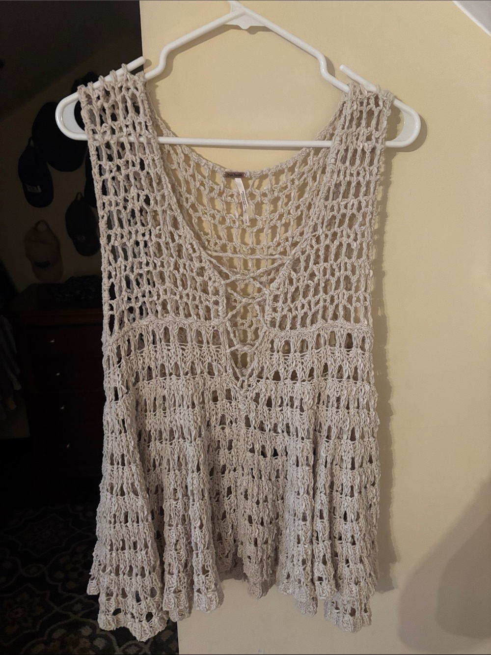 Free People Cream Crochet Knit Tank Top